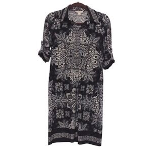 CB Established 1962 Womens Size 4 Black White Paisley Medallion Roll Tab Dress